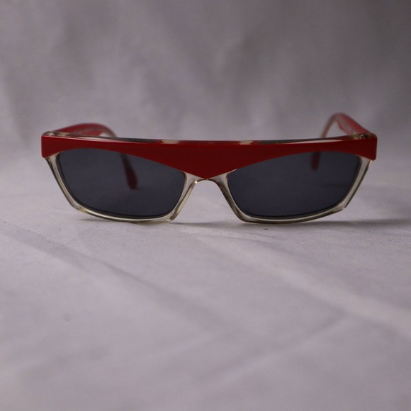 Vintage Alain Mikli Paris Red Clear Frame Sunglasses Geometric France Designer‎ - Picture 2 of 5